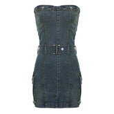 Strapless Denim Retro Sleeveless Mini Dress mysite