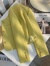 Yellow Sweet Tweed Jacket Women Elegant Retro Slim Long Sleeve Short Coat Korean O Neck Casual Fall Female Vintage Outwear voguable