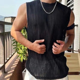 Voguable Korean Style New Fashion Men's Clothing Hollow Out Sleeveless Tops All-match Comfortable Ventilate Tank Tops voguable