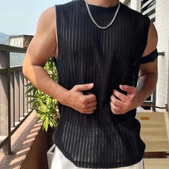 Voguable Korean Style New Fashion Men's Clothing Hollow Out Sleeveless Tops All-match Comfortable Ventilate Tank Tops voguable