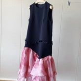 Voguable Elegant Mesh Patchwork Dress Color Block for Women Vintage Sleeveless O-Neck A Evening Prom Line Summer Vestidos voguable