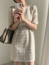 Voguable French Retro Bubble Sleeves Small Fragrance Style Women Dress Spring Fashion Style High Waist Women's Short Sleeve Dress voguable