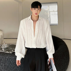 Voguable 2024 Korean Splicing Translucent Design Long Sleeve Shirt Men's Niche Stylish Elegant Temperament Street Male Tops voguable
