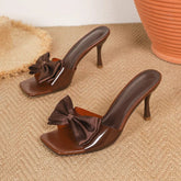 Voguable Summer PVC Transparent Butterfly-knot Square Toe Slippers Women Fashion Thin Heels Party Slide Shoes voguable