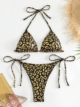 Voguable Sexy Orange Leopard Print Bikini Set 2024 Women Halter Push Up Bra Tie Side Thong Swimsuit Summer Backless Bathing Suit Swimwear voguable