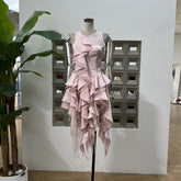 Fashion Black 2 Piece Set Women's Off Shoulder Irregular Top High Wiast Irregular Ribbon Mini Skirt Suit Summer New 3A107 voguable