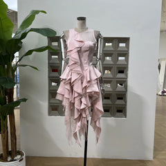 Fashion Black 2 Piece Set Women's Off Shoulder Irregular Top High Wiast Irregular Ribbon Mini Skirt Suit Summer New 3A107 voguable