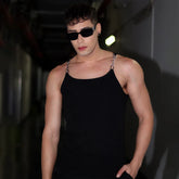 Voguable Metal Chain Strap Design Sleeveless T-shirts Men's Street Fashion Clothes 2024 Summer Male Tank Tops Free Shipping voguable