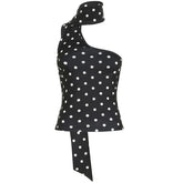 Asymmetrical Polka Dot Tank Top with Scarf Chic Sleeveless Skinny Black Cropped Tops Women Casual Streetwear Tee y2k Vest voguable