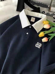 Short-sleeved Shirt Women's Summer Retro Hong Kong Style Top Trendy Design Niche Loose Preppy Simple Letter Shirt voguable