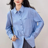 Voguable Spring Autumn New Striped Shirt Women's Loose Temperament Long Sleeve Shirt Casual Lazy Style Korean Top voguable
