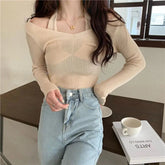 Voguable Knitted Base Shirt for Women in Spring, Autumn and Winter New Fashionable Long-sleeved Slim Fit Inner Low Collar Top voguable