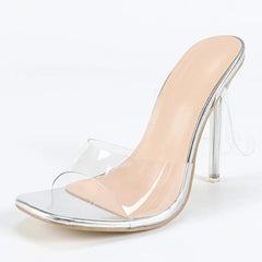 Voguable Fashion PVC Transparent Buckle Strap Square Toe Women Sandals Sexy Thin High Heels Stripper Pumps Summer Shoes voguable