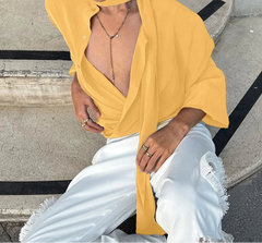 Fashion Men Shirt Solid Color Stand Collar Long Sleeve Male Shirt With Belt Streetwear 2025 Oversize Casual Men Clothing voguable