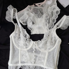 Voguable 2024 New Sexy Lace Woman Transparent Bra Tops Sweet White Bralette Vest Corset Brss Comfortable Intimates Fashion Sets Design voguable