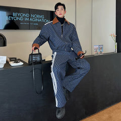 Voguable Spring New Men's Two Piece Printing Denim Jackets Sets Korean Style Loose Straight Jeans Classic Street Short Coat voguable