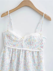 Voguable Sexy Women Lace Trim Floral Print Sling Dress Sleeveless Ladies Summer Holiday Party Mini Dress voguable