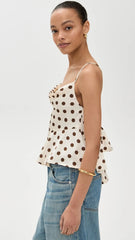 Fashion Polka Dot Print Camisole 2025 New Backless Lace-up Beige Sexy Summer Tank Chic Ruffle Patchwork Slim Top Vest For Women voguable