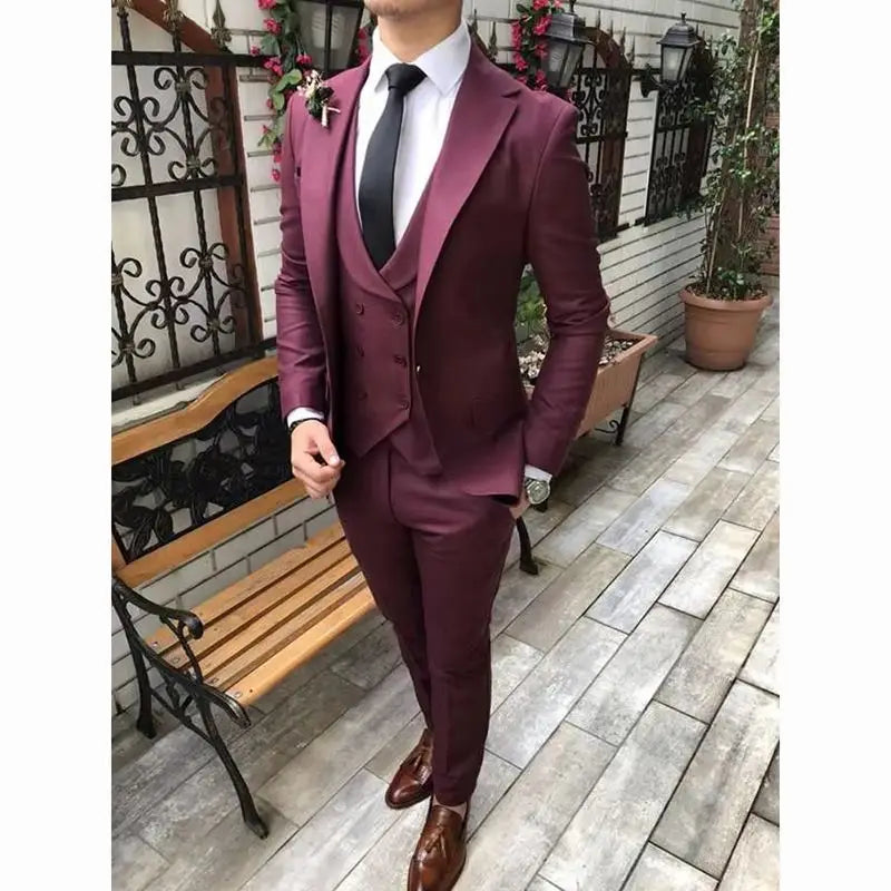 Voguable Formal Wedding Men Suits Groom Tuxedo Fashion Classic Slim Fit Peaked Lapel Prom Party Dinner Male Suit (Jacket+Vest+Pants) voguable