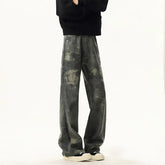 NEW Jeans Leopard Personality design Pockets Wide Leg Jeans Male American Style High Street Denim Pants Classic Denim Trousers