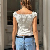 y2k Tank Top Women Summer Clothes Solid Color Cap Sleeve Button Down Slim Fit Frill T Shirt 2000s Vest Streetwear voguable