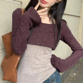 Voguable Women Solid Color Tank Tops Tie-Up Halter Neck Sleeveless Backless Vests with Long Sleeve Crop Tops Knit Smock Cover-Ups voguable