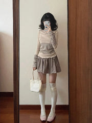 Voguable Elegant Casual Outwear 2 Piece Skirt Set Woman Slim Bodycon Knitted Blouse + Sweet Y2k Mini Skirt Suit 2024 Spring Chic voguable