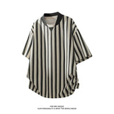 Tshirt Men Baseball Collar Loose Fit Breathable StripedCasual Comfortable Summer Tee Top Fashion Streetwear Apparel Clothing voguable