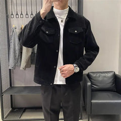 Autumn Winter New Fashion Turn-down Collar Long Sleeve Solid Jackets Men's Clothing Casual Korean Button Pockets Trend Youth Top voguable