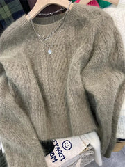 Gentle Series Top Fashion Western Sle Twist Sweater Women Autumn and Winter Thickened Outer Wear Raccoon Velvet High-Grade ... voguable