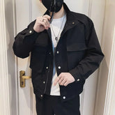 KPOP Fashion Style Harajuku Slim Fit Ropa Hombre Loose Casual All Match Outerwear Solid Button Zipper Pockets Long Sleeve Jacket voguable