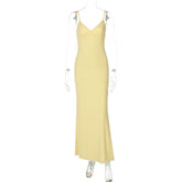 Spaghetti Strap Backless Sexy Maxi Dress For Women Gown Summer New Yellow Sleeveless Bodycon Long Dress Vestido voguable