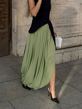 Voguable Autumn Winter New High Waist Chiffon Skirts Casual Solid Color Loose Pleated Skirts Elegant Lady Split Beach Vacation Long Skirt voguable