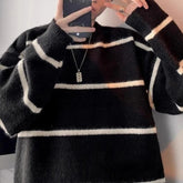 New Korean Trendy Men Sweater Light Luxury Knitted Drooping Stripe O Neck Long Sleeve Pullover Casual High Street Knitwear M-3XL voguable