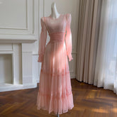 Fashion Women Dress Long Sleeve Round Neck Lace Perspective Female Summer Party Dresses New Tide 3QW1324 voguable