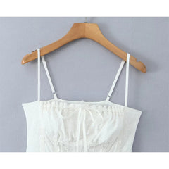 Summer Women Hollow Out Embroidery White Sling Mini Dresses Sexy Low Waist Fit And Flare Party Dress Bridesmaids Robe