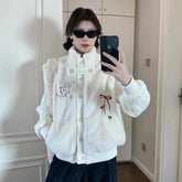 Voguable Cartoon Embroidery Knitted Cardigan Women Korean Sweet Button Patchwork Fashion Sweaters Fall Winter Lazy Wind Loose Chic Tops voguable