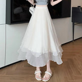 Summer Women Mesh Skirt Fashion Korean High Waist Loose Midi Skirt Y2K Elegant Female Casual All Match A Line Skirts New voguable