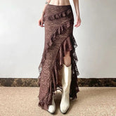 Design Sense Vintage Vintage Style Ruffled Cake Slit Skirt for Women voguable