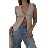 2024 Women's Vintage Y2k Sweater Knitwear Vest Fitted Sleeveless Open Tie-Up V Neck Solid Color Tank Tops Summer Cardigan Tide voguable