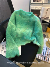 Autumn Winter Woman French Pullovers Gradient Sweater Long Sleeve O-neck Crop Pullovers Knitwears Korean Jerseys Designer Mohair Pbong