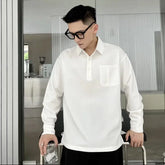 Elegant Fashion Harajuku Slim Fit Blusa Solid Button Pockets Thin Style Long Sleeve POLO Shirt Casual All Match Male Clothes voguable