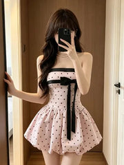 Voguable Summer Fairy Y2k Sweet Kawaii Lolita Dress Women Japanese Vintage Lace Bow Ruffle Cake Dress Harajuku Slim Bandage Dress voguable