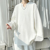 White Long Sleeved T-shirt Men Oversized Casual V-neck T Shirt Men Streetwear Korean Loose Pleated T Shirt Mens Top M-3XL voguable