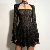 Voguable Retro Slim Lace Women Dress Sweet Elegant Lady Woman Dress Party Black Fashion Street Long Sleeved Dress Female Chicly voguable
