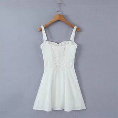 New Fashion Women Back Lacing Up Bandage Black White Sling Dress Sexy Sleeveless Female Summer Party Mini Robe voguable