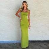 Elegant Woman Sleeveless Backless Long Maxi Dress 2024 Summer Female Sexy High Waist Hollow Out Bodycon Vacation Party Dresses voguable