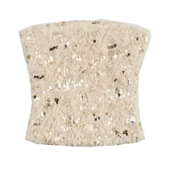 UNIZERA 2023 Winter New Product Women's Fashion and Casual Versatile Bra, Bead, and Feather Short Top voguable