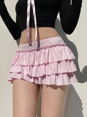 Casual Sweet Solid Bow A-Line Skirt With Skirt Slim Low-Waisted Mini Skirts Women Summer Fashion Streetwear Ladies voguable