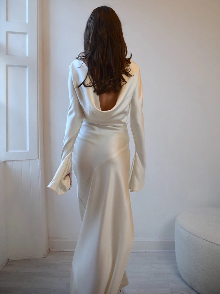 Elegant Christmas Evening Dress Women Long Sleeve Dress Bodycon Max Female Vestidos High Grade Satin Party Club Clothing voguable